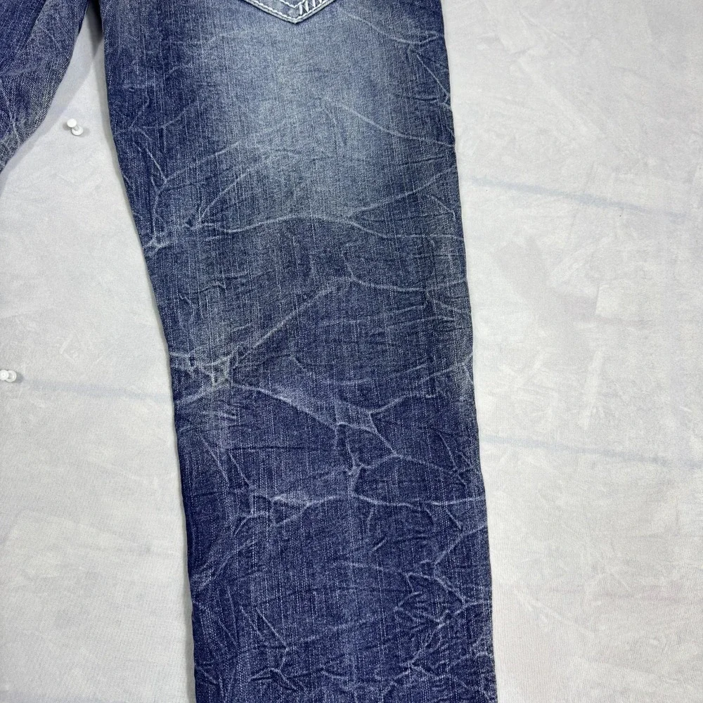 True Luck Mens Straight Leg‎ Jeans Blue Faded Denim Whisker 5-Pocket Size 30/30